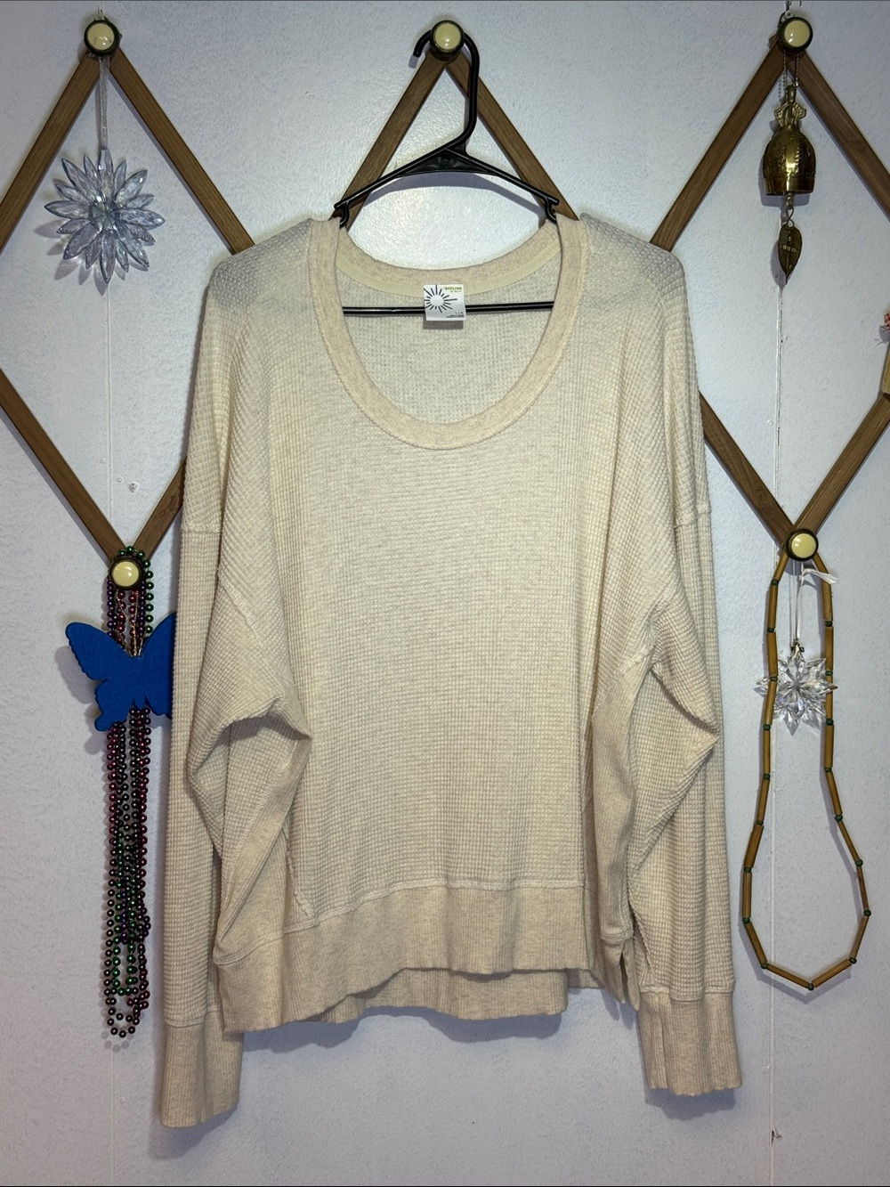 aerie Cream Waffle Knit Scoop Neck Crop Top